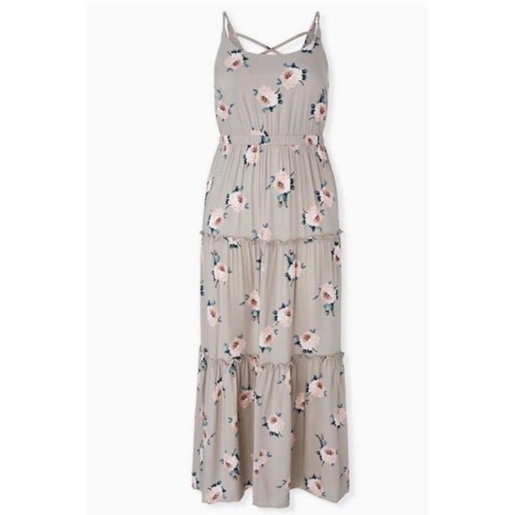 torrid Dresses & Skirts - Torrid Womens Maxi Dress Size 2X Short Gray Tiered Floral Boho Garden Party 2S